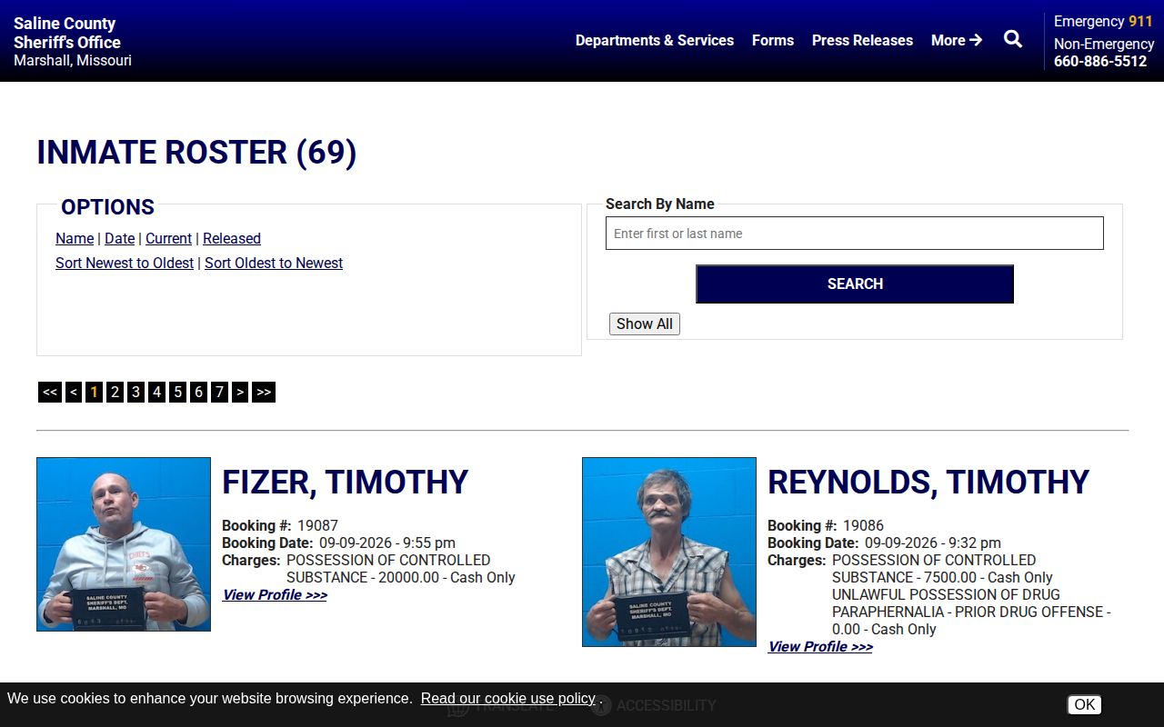 Saline County current arrest roster search interface