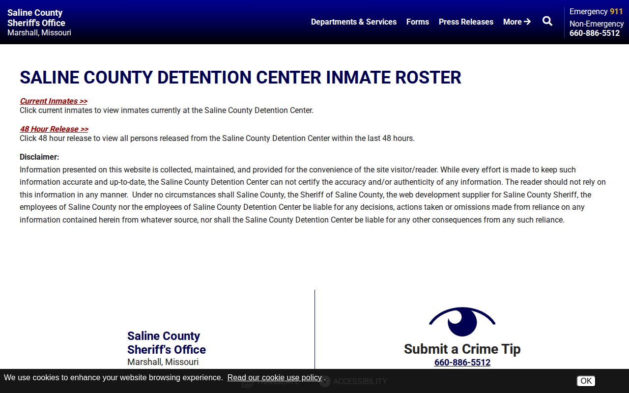 Saline County roster chooser for current inmates and 48-hour releases