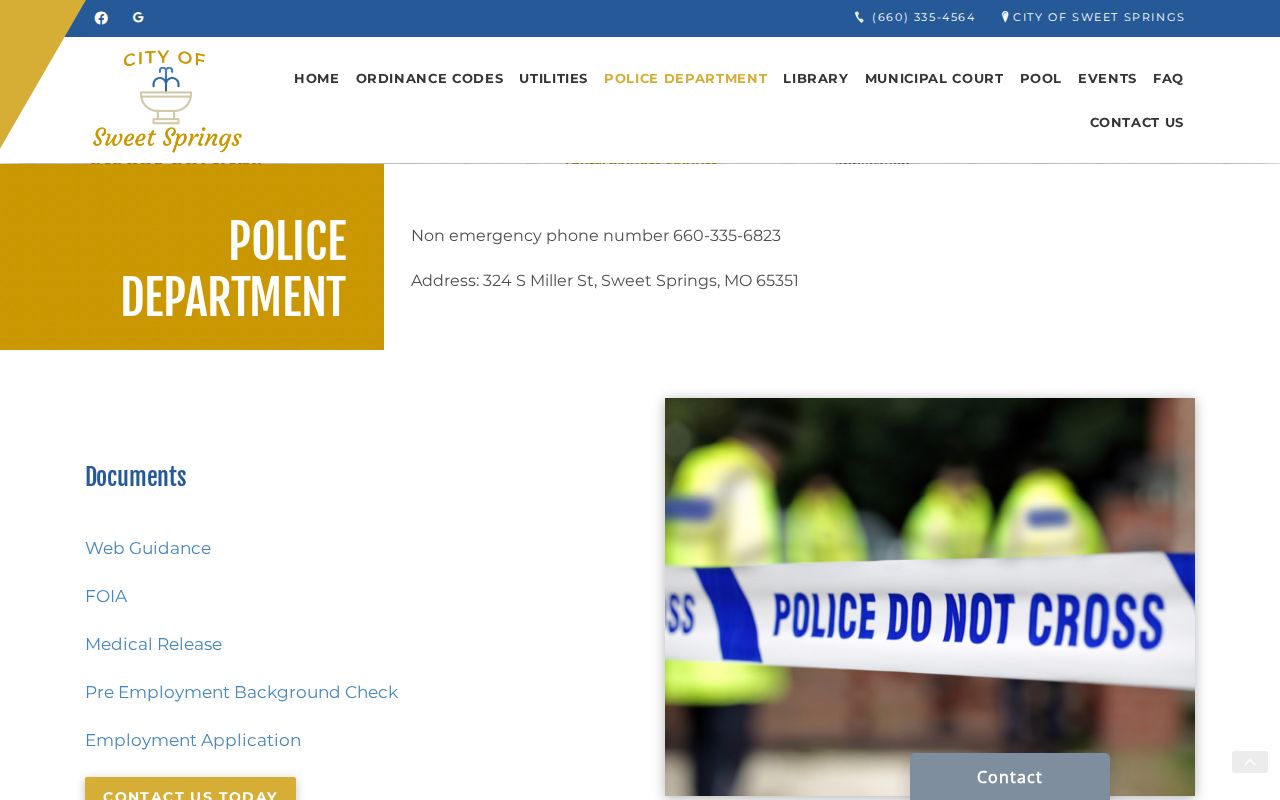 Captured official Sweet Springs Police Department page with contact and records information