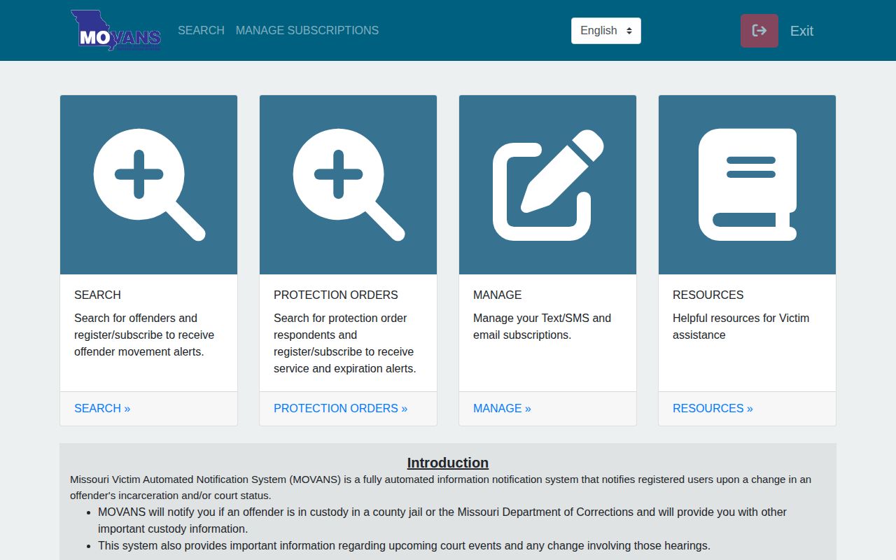 Missouri MOVANS VINE arrest check portal for Saline County custody