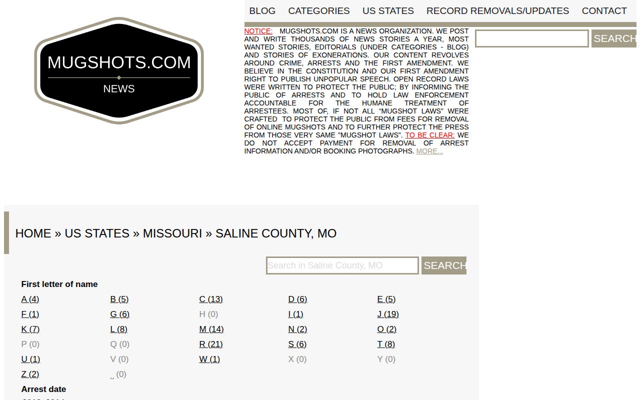 Unofficial Mugshots.com Saline County arrest report section